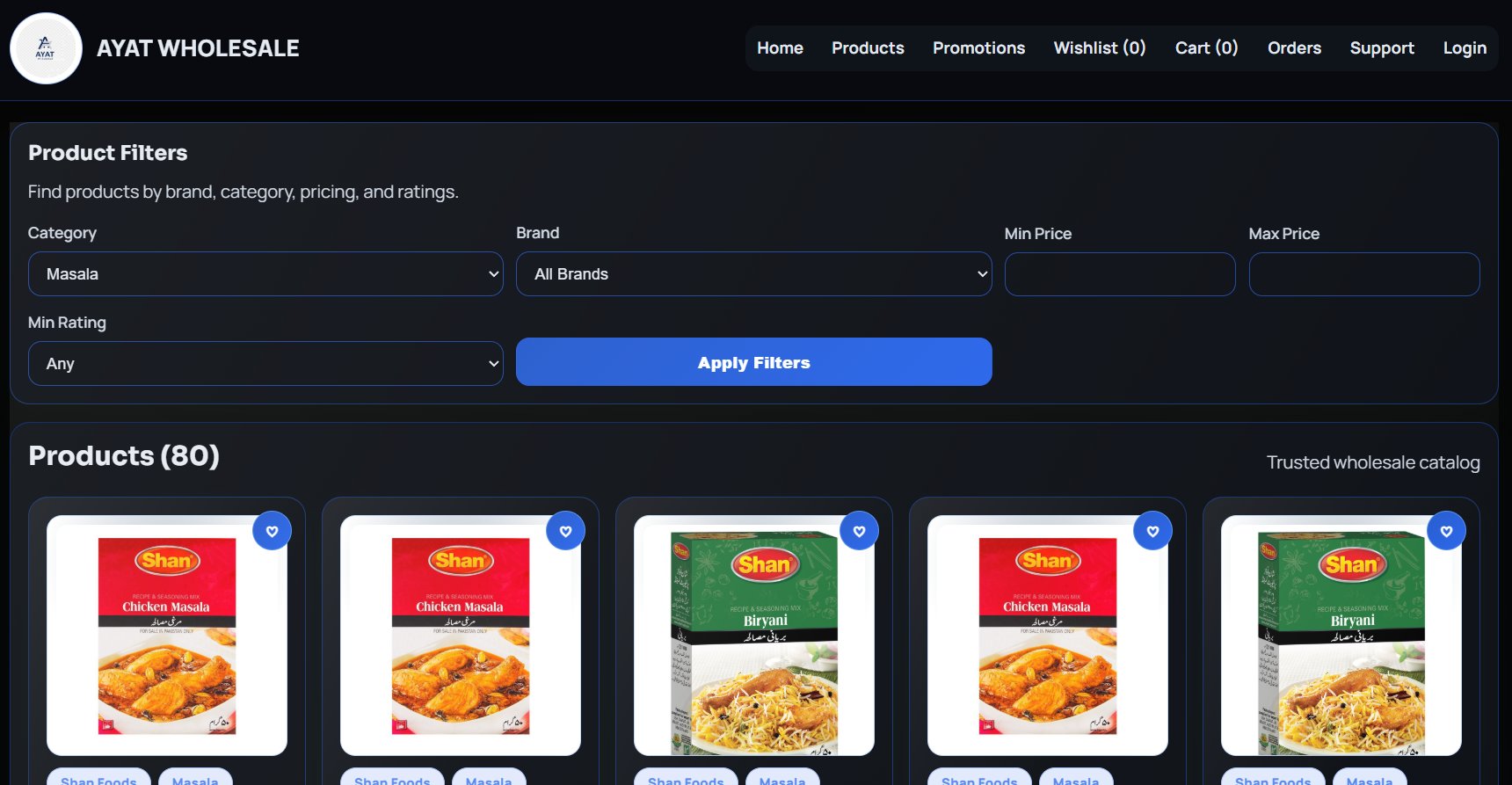 Ayat Wholesale B2B e-commerce website built by DevHive Studio